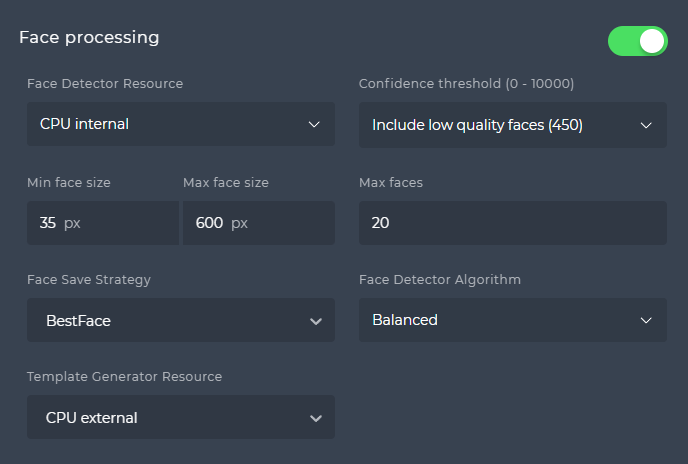Face processing section