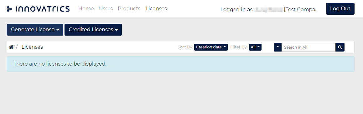 Licenses page with the Generate License button