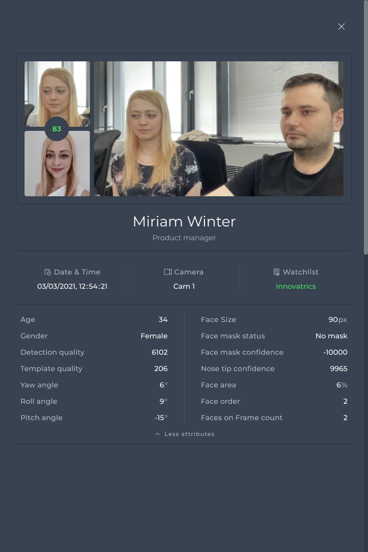 Match detail on the identification page