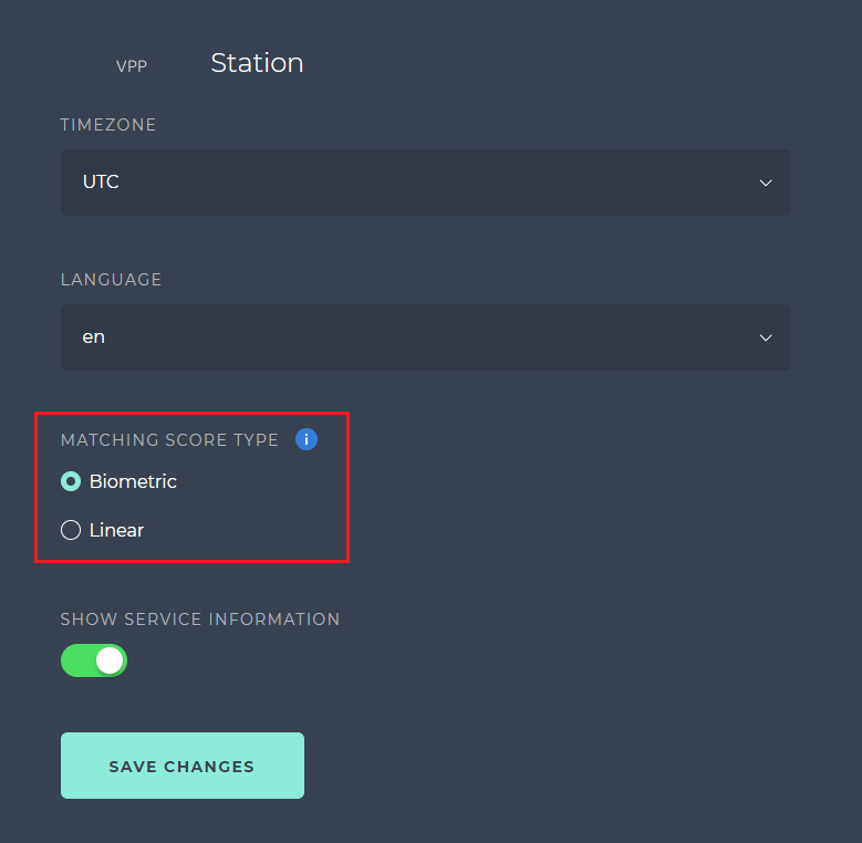 Station tab with the matching score type highlighted