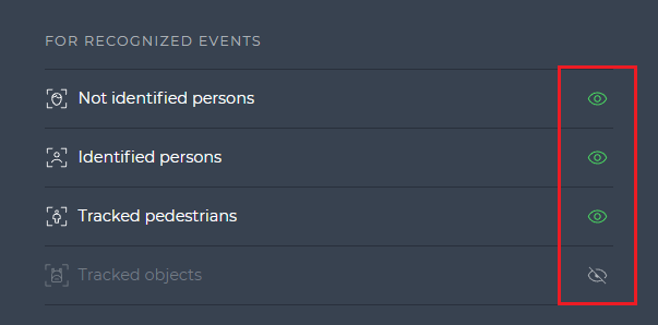 Event types toggled with the eye icon